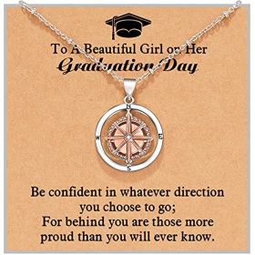 Shonyin Graduation Gifts for Her 2023 Rotate Compass Necklace for Women Girls; Sobriety Gifts for Students Granddaughter Daughter Best Friends Coworke