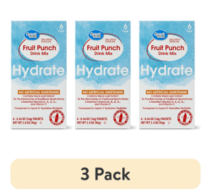 (3 pack) Great Value Fruit Punch Hydration Powdered Liquid Drink Mix, 0.56 oz, 6 Count