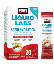 Force Factor Liquid Labs Energy, Electrolytes Powder, Hydration Packets, Fruit Punch, 20 Stick Packs