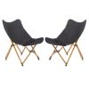 2pcs Folding Outdoor Camping Chair, Portable Stool for Fishing Picnic BBQ, Ultra Light Aluminum Frame with Wood Grain Accent, Black