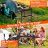 Foldable Camping Table Collapsible Picnic Aluminum Alloy Grill Stand BBQ Table with 66LBS Max Load Adjustable Height 2 Side Wing Trays Storage Net