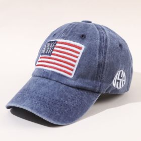 New baseball hat washed and made old letters peaked cap tide men and women American flag cotton multicolor hat (Color: Navy Blue)