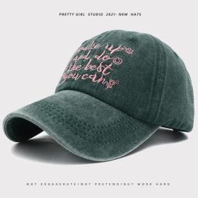 Rose Red Net Red Hat Children's Autumn and Winter Edition New Vintage Washed Baseball Caps Girl's Art Duck Tongue Caps (Colour: Inscripted baseball cap green, size: Adjustable)