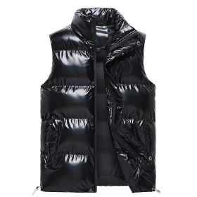 Sliktaa Mens Waterproof Sleeveless Jacket Shiny Puffer Vest (Color: Black, size: M)