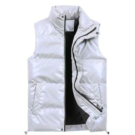 Sliktaa Mens Waterproof Sleeveless Jacket Shiny Puffer Vest (Color: Silver, size: M)