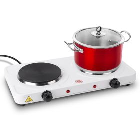 2000W Double Electric Burner Portable Dual Counter Stove Countertop Hot Plate Kitchen Cooker Stove with 5 Gear Temperature Control (Plug Type: US)