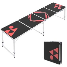 Outsunny 8ft Portable Beer Pong Table with Adjustable Legs, Folding Camping Table, Aluminum Picnic Table, for Party, Travel, BBQ, Beach, Black and Red (Color: as Pic)