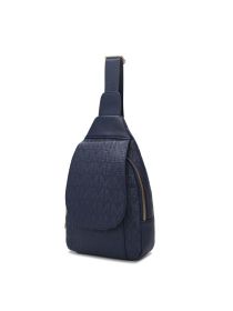 MKF Collection Cleisy M Logo Embossed Vegan Leather Women Sling Bag by Mia k (material: Vegan Leather, Color: NAVY)