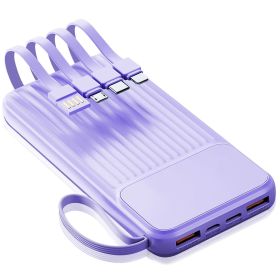 PD22.5W Fast Charger 20000mAh Fast Charging Power Bank Portable Charger with 4 Inbuilt Cables Digital Display Handle Fit For IOSPhone 15/14 Android An (Color: Purple)