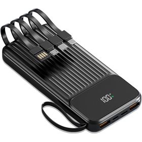 PD22.5W Fast Charger 20000mAh Fast Charging Power Bank Portable Charger with 4 Inbuilt Cables Digital Display Handle Fit For IOSPhone 15/14 Android An (Color: Black)