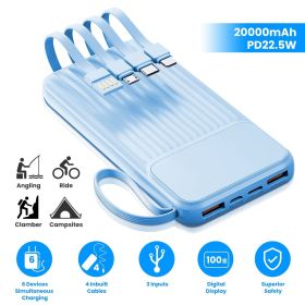 PD22.5W Fast Charger 20000mAh Fast Charging Power Bank Portable Charger with 4 Inbuilt Cables Digital Display Handle Fit For IOSPhone 15/14 Android An (Color: Blue)