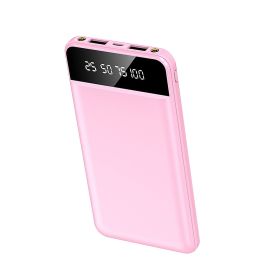 10000mAh Power Bank Portable Ultra Slim Charger External Battery Pack with 2 USB Output Ports Charging Cable LED Flashlight Compatible with IOSPhone 1 (Color: Pink)