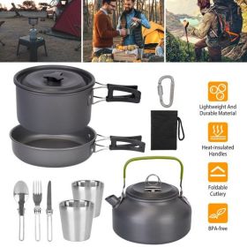 12Pcs Camping Cookware Set Camping Stove Aluminum Pot Pans Kit for Hiking Picnic Outdoor with Cup Fork Spoon Knife (Color: As Picture)