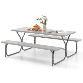 6 Feet Picnic Table Bench Set with HDPE Tabletop for 8 Person (Color: Gray)