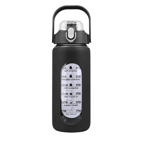 Glass Water Bottle Sports Water Bottle Motivational Water Bottle Water Intake Tracker Bottle with Straw Time Marker Silicone Sleeve Handle for Gym Wor