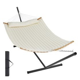VEVOR Double Quilted Fabric Hammock Two Person Hammock with Stand 480lb Capacity (default: default)
