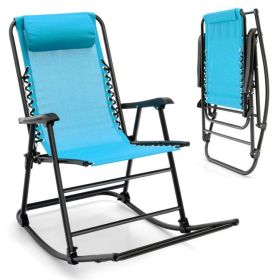 Outdoor Patio Camping Lightweight Folding Rocking Chair with Footrest (Color: NAVY)