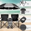Portable Folding Picnic Double Chair with Umbrella, Table & Cooler â€“ Beach Camping Chair, Red/Gray Palm Tree Design