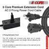 5 Core AC Power Cord 10 Ft ? 2 Prong Extension Adapter ? 16AWG/2C 125V 13A ? US Polarized Male to Female Outlet Extension Cable Black- EXC BLK 10FT